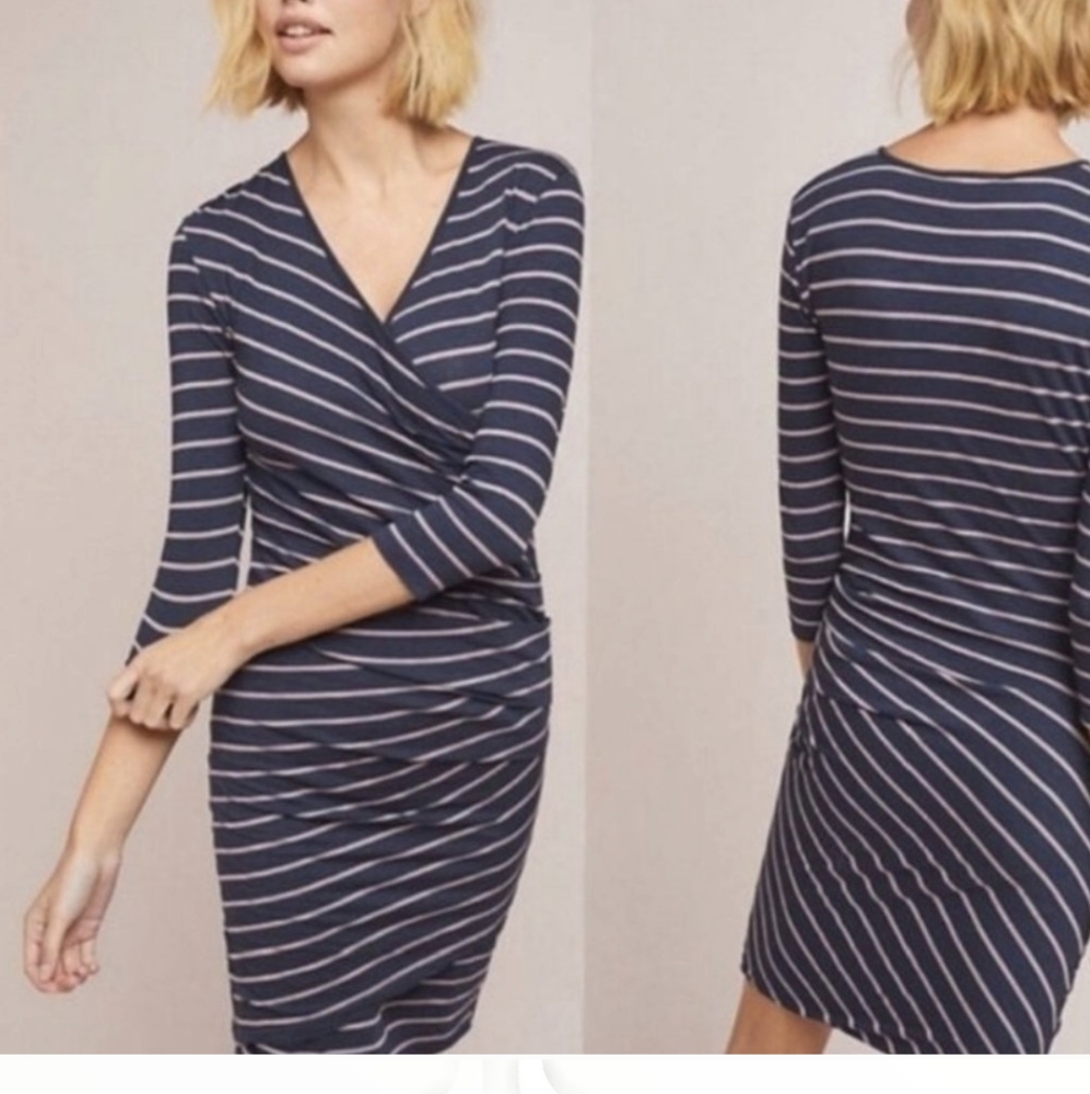 Sundry Fabian Faux Wrap Striped Dress Navy size 0